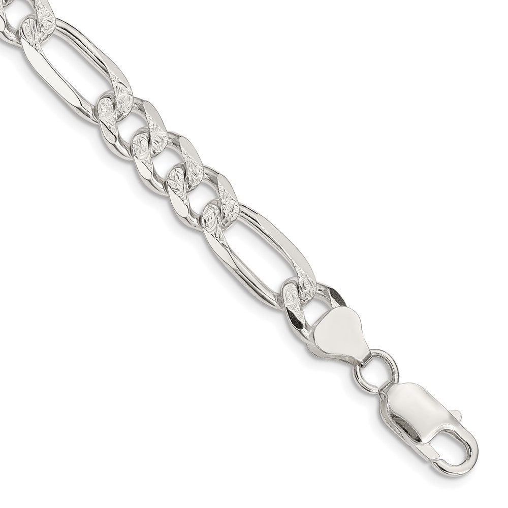 Sterling Silver 8mm Pave Flat Figaro Chain 9 inches