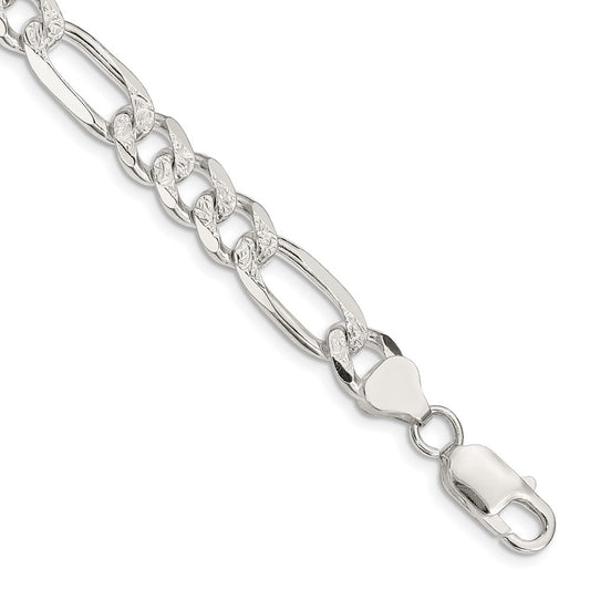Sterling Silver 8mm Pave Flat Figaro Chain 9 inches