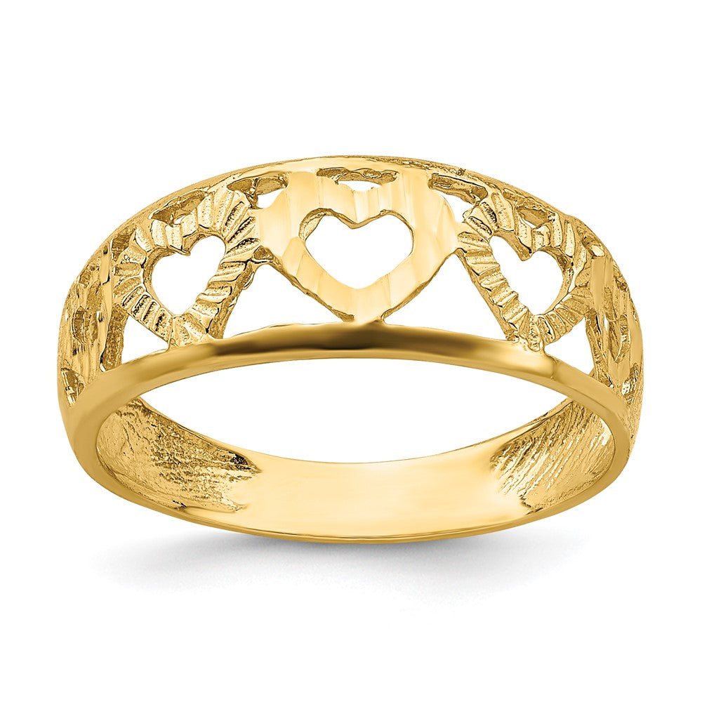 14k Diamond-cut 5 Heart Ring size 6
