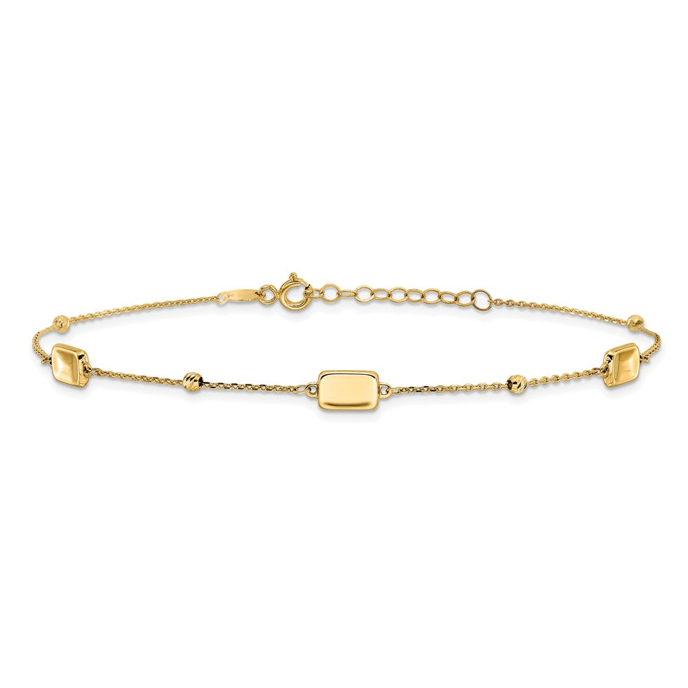 14K Polished and Diamond-cut Station Plus 1in ext. Anklet