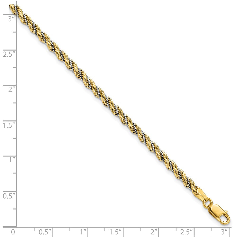 14K Two-tone Polished Textured Rope Bracelet 7.5  inches