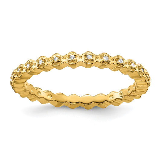 Sterling Silver Stackable Expressions Diamond Gold-plated Ring Size -10