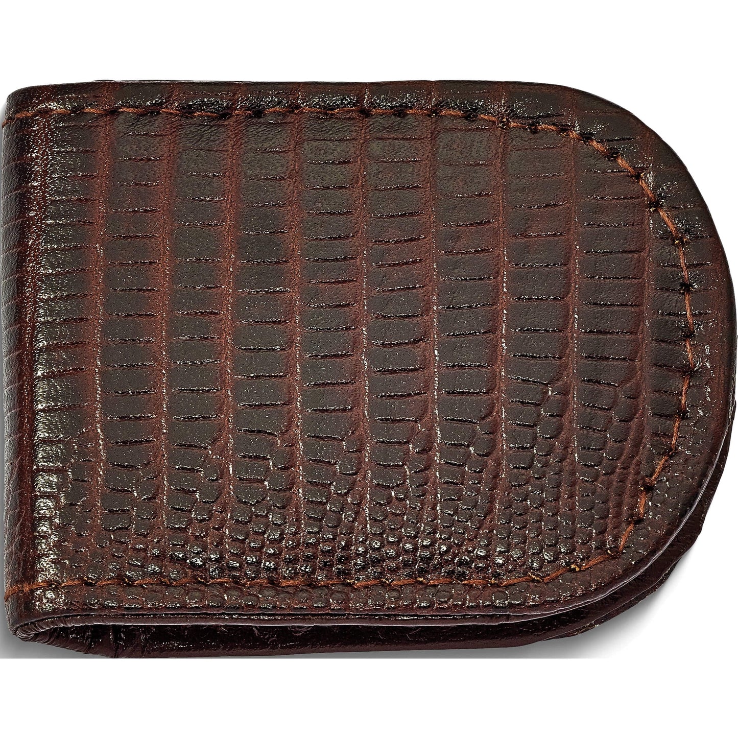 Brown Leather Lizard Grain Magnetic Money Clip QGM20765
