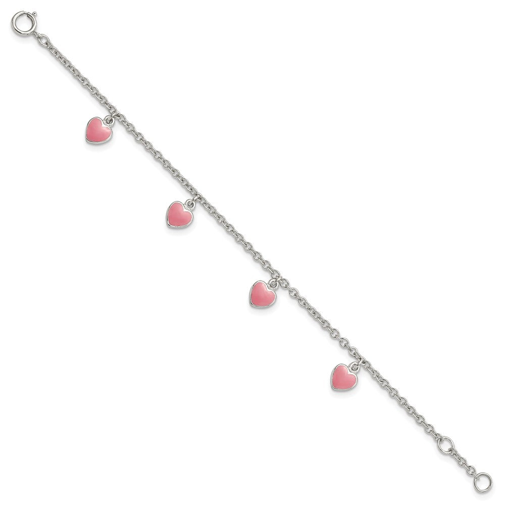 Sterling Silver Rhod-pltd Childs Enamel Hearts 5.5in w/.5in ext Bracelet 6 inches