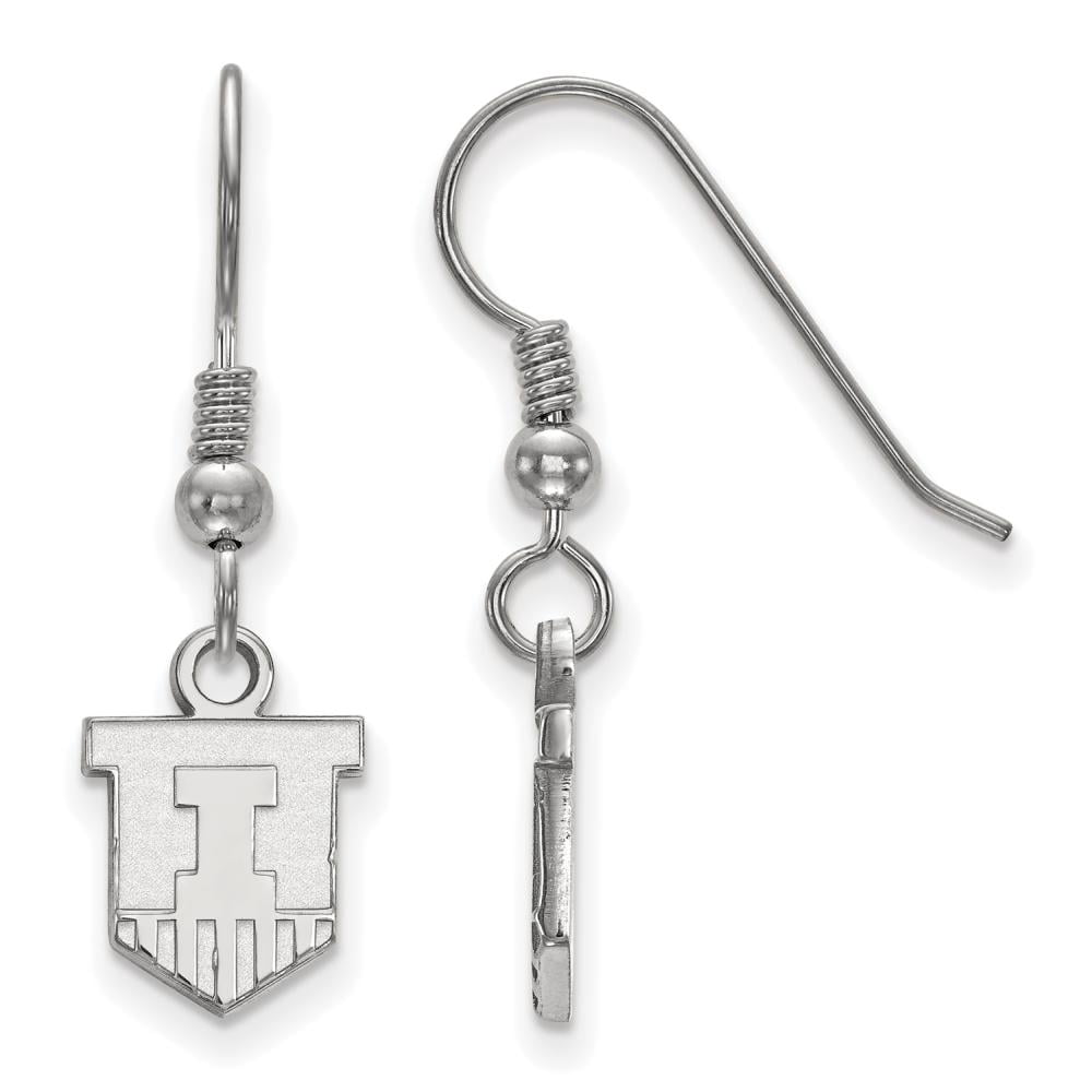 Sterling Silver Rhodium-plated LogoArt University of Illinois Victory Badge Extra Small Dangle Wire Earrings QSS047UIL