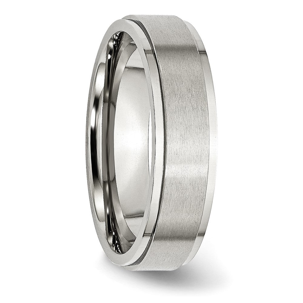 Stainless Steel Polished w/Brushed Center 6mm Ridged Edge Band Size - 10.5