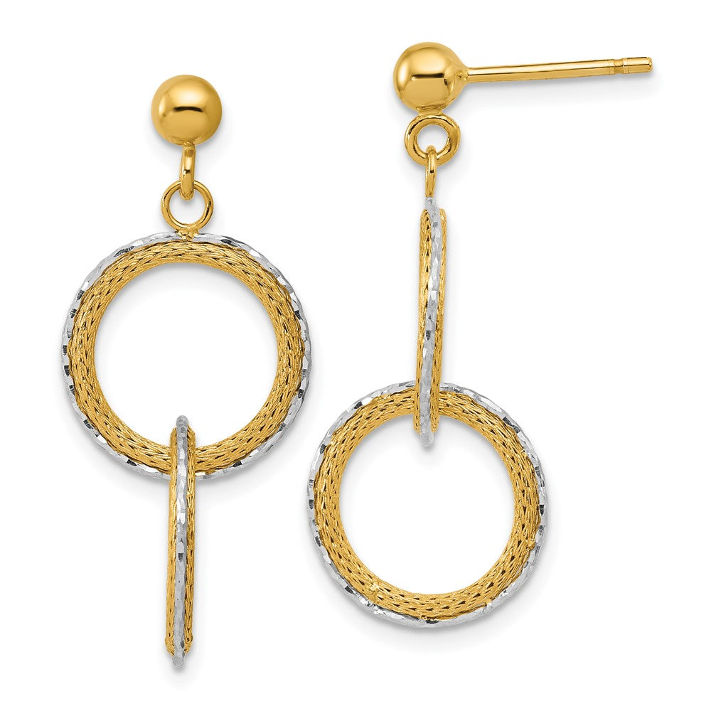 14KTT Polished Brushed D/C Circles Post Dangle Earrings