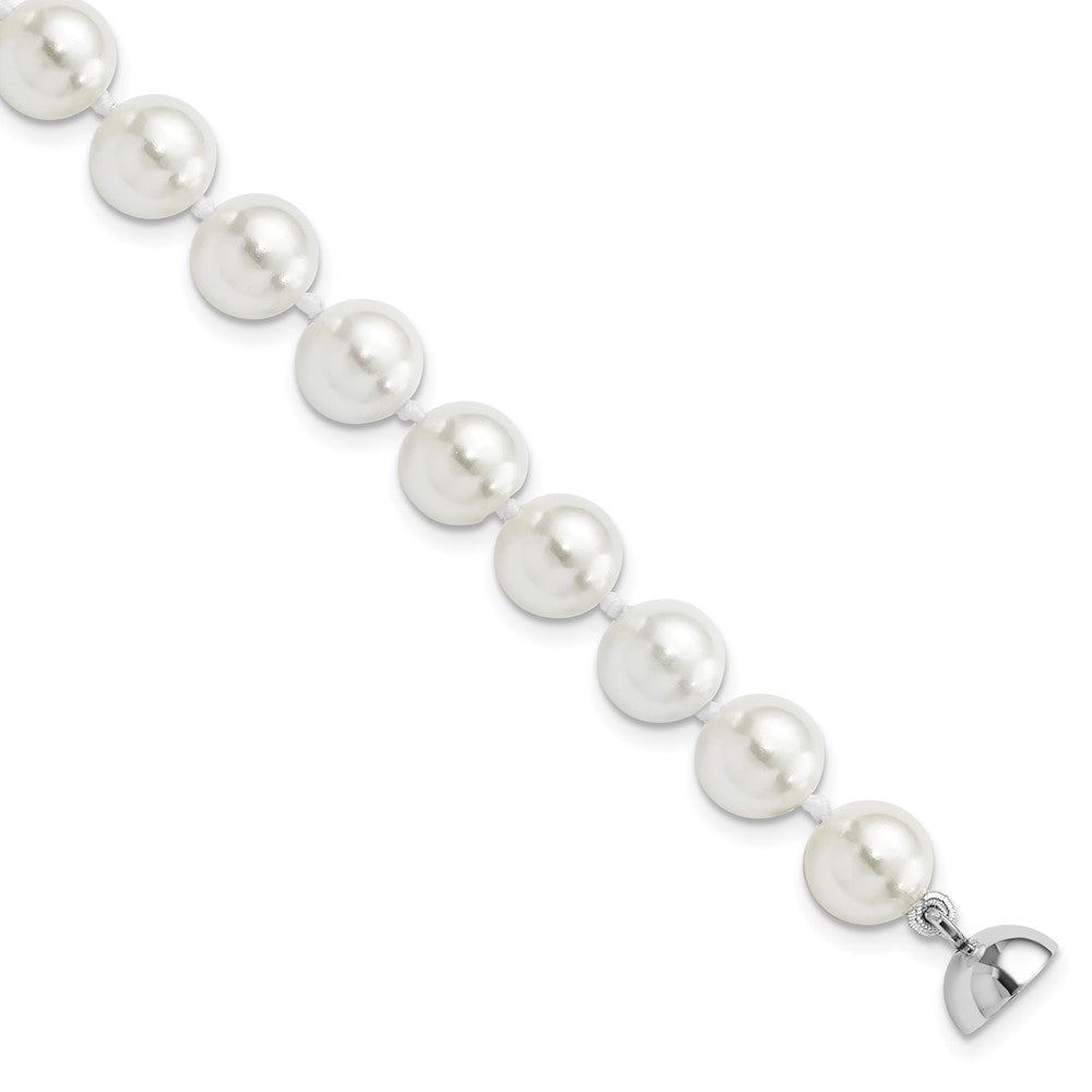 Majestic Sterling Silver Rhodium-plated 8-9mm White Imitation Shell Pearl Hand-knotted Bracelet 7.5 inches