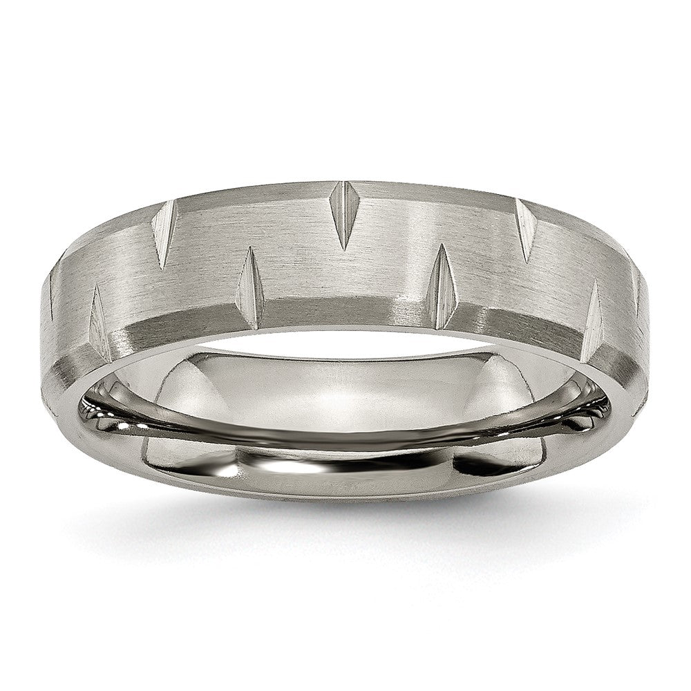 Titanium Brushed 6mm Beveled Edge Notched Band Size - 11