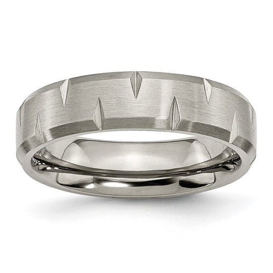 Titanium Brushed 6mm Beveled Edge Notched Band Size - 11