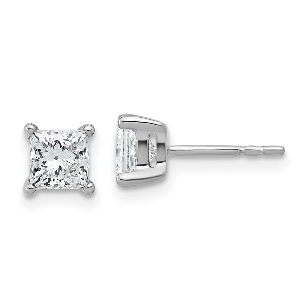 14k White Gold 1 1/4 ctw Lab Grown Diamond VS/SI+ G+ Princess 4 Prong Heavy Wt. Stud Earrings