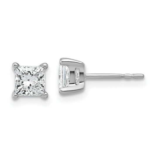 14k White Gold 1 1/4 ctw Lab Grown Diamond VS/SI+ G+ Princess 4 Prong Heavy Wt. Stud Earrings