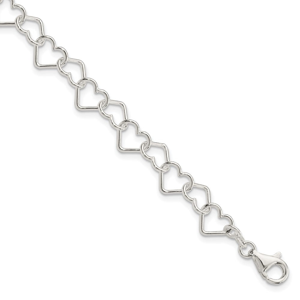 Sterling Silver 7.5inch Polished Fancy Heart Link Bracelet 7.5 inches