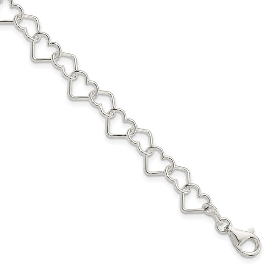 Sterling Silver 7.5inch Polished Fancy Heart Link Bracelet 7.5 inches