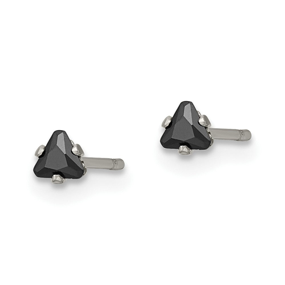 Stainless Steel Polished 3mm Black Triangle CZ Stud Post Earrings