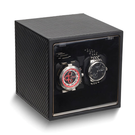 Rotations Carbon Fiber with Acrylic Window Wood Composite Dual Watch Winder (AC or Batteries) QGM18028