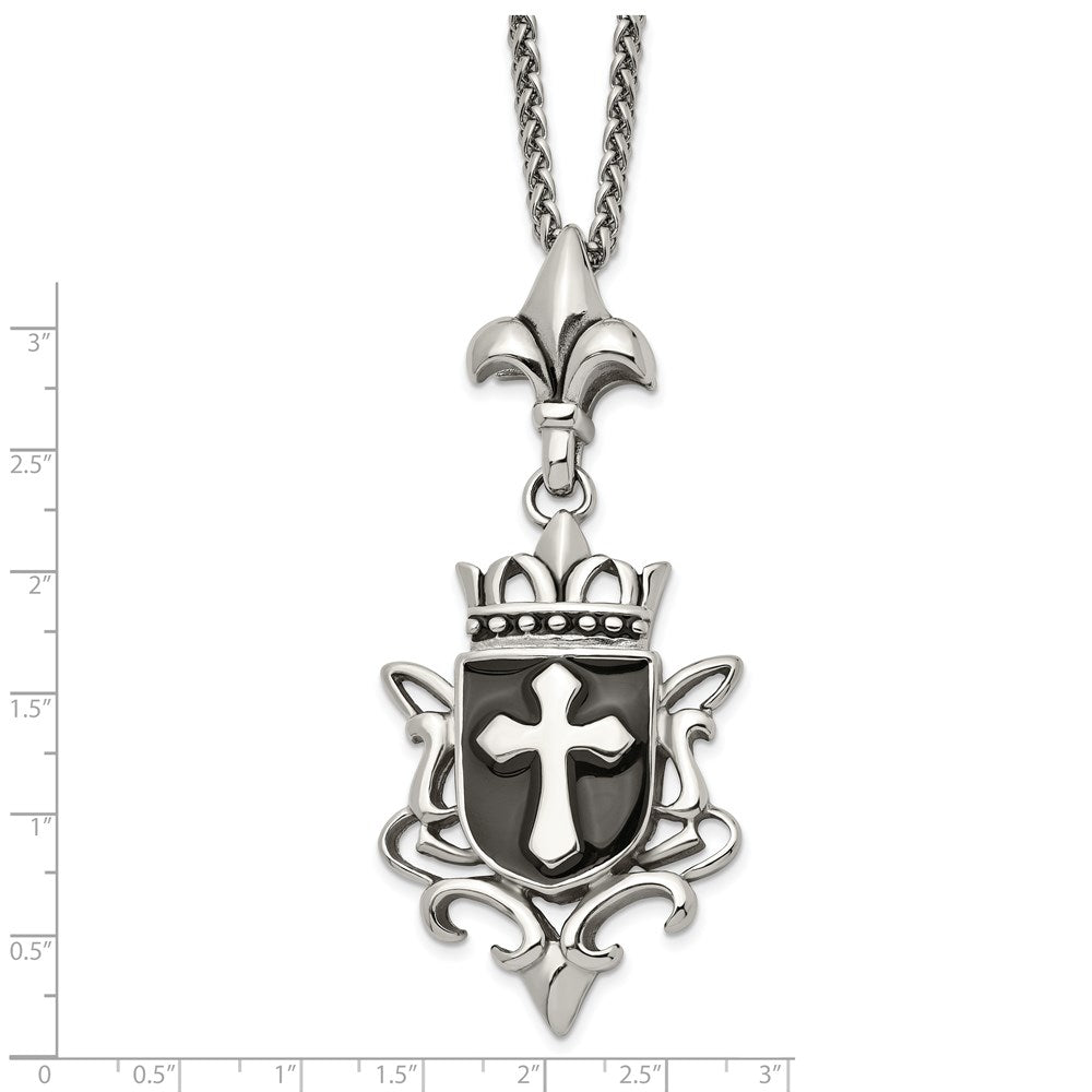 Stainless Steel Antiqued and Enameled Cross 22in Necklace