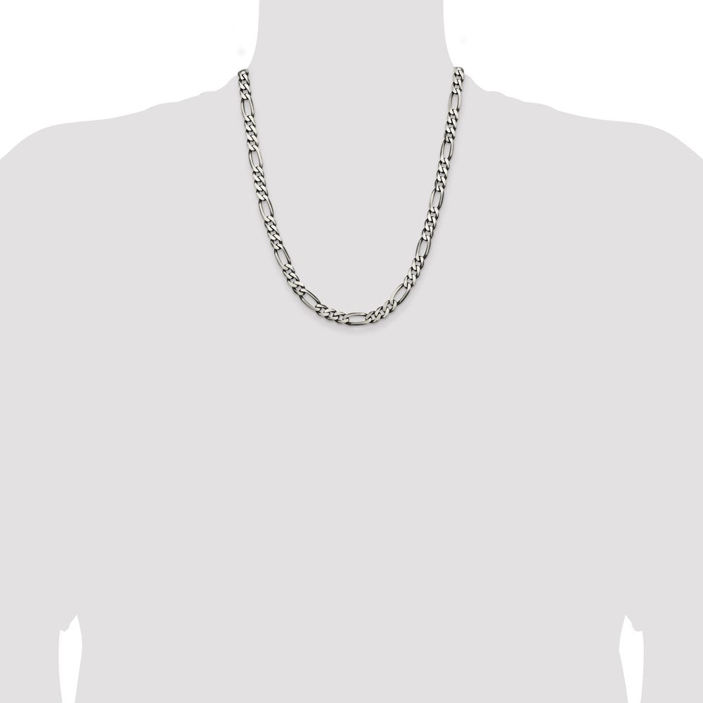 Sterling Silver Antiqued 6.5mm Figaro Chain 22 Inches