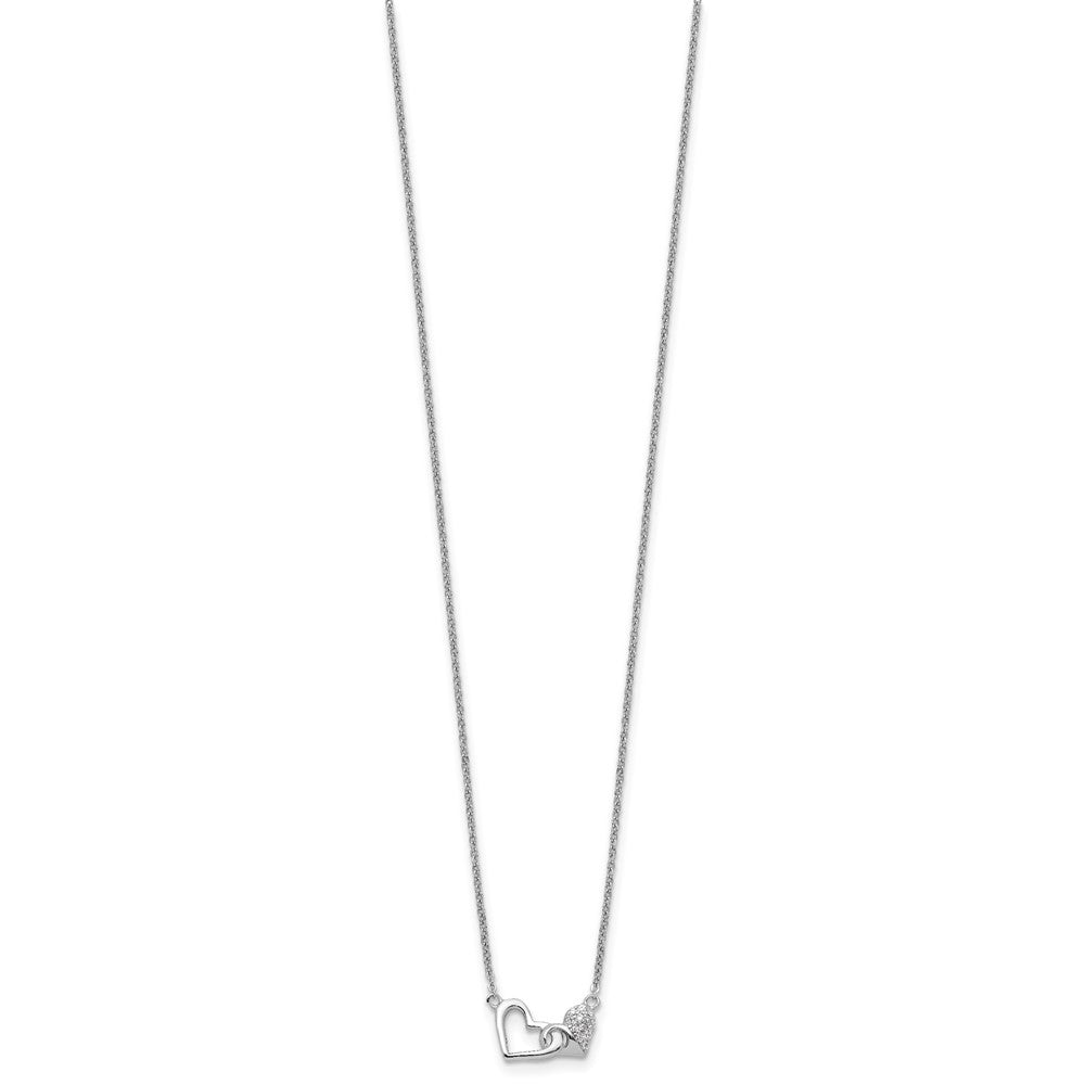 Sterling Silver Rhodium-plated CZ Double Heart 16IN Plus 2IN Ext Necklace 16 Inches