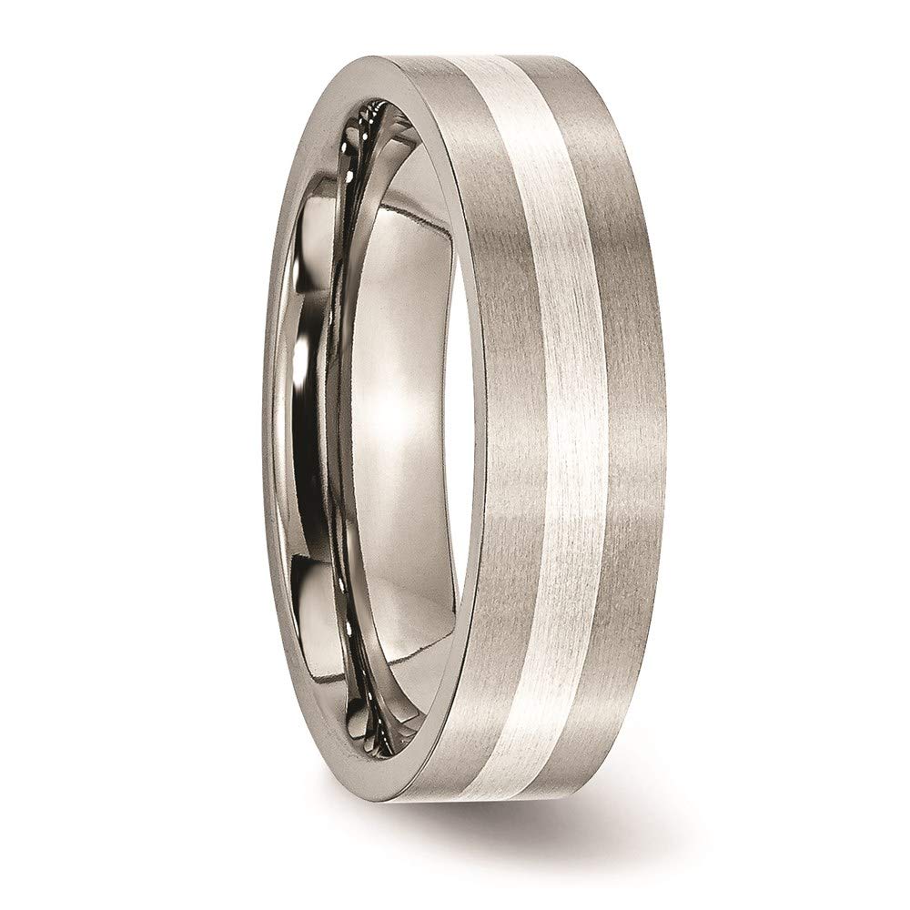 Titanium Brushed w/Sterling Silver Inlay 6mm Flat Band Size - 10.5