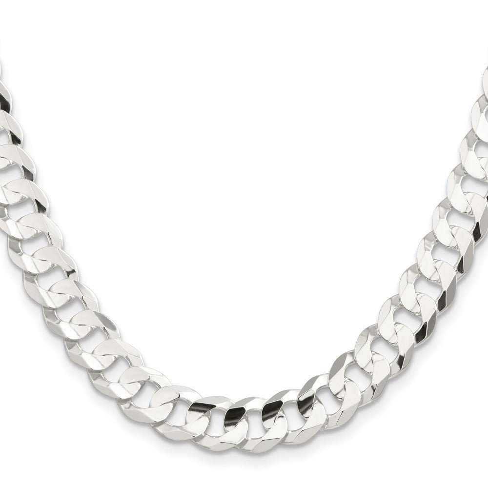 Sterling Silver 9.75mm Concave Beveled Curb Chain 22 Inches