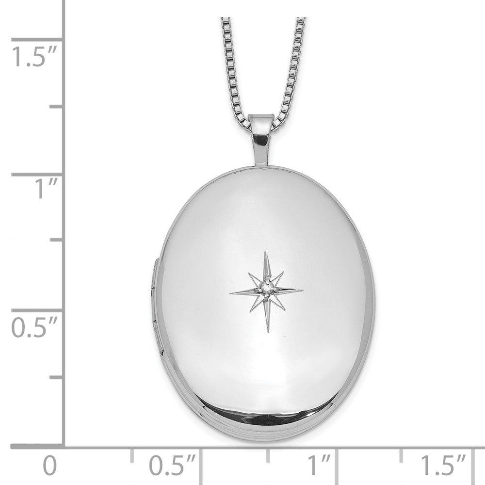 Sterling Silver Rhodium-plated Diamond 26mm Oval Locket Necklace 18 Inches