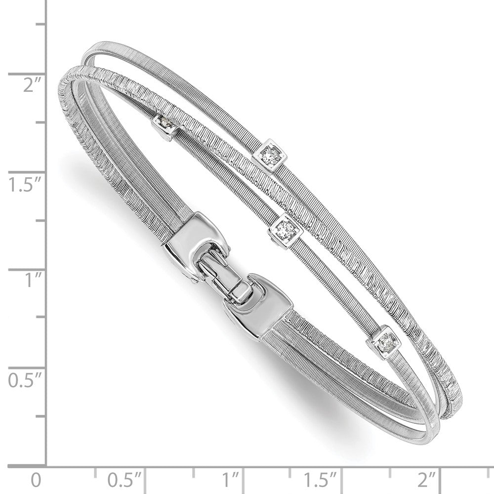 Sterling Silver Rhodium-plated CZ Polished and Textured Bracelet 7  inches