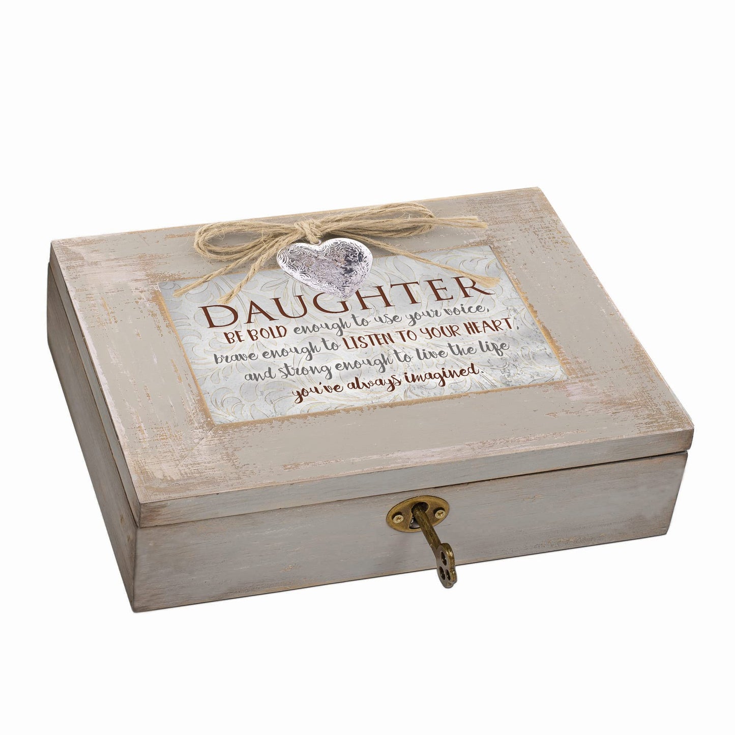 Daughter Live Life Imagined Distressed Wood Locket Jewelry Music Box Plays Tune You Light Up My Life