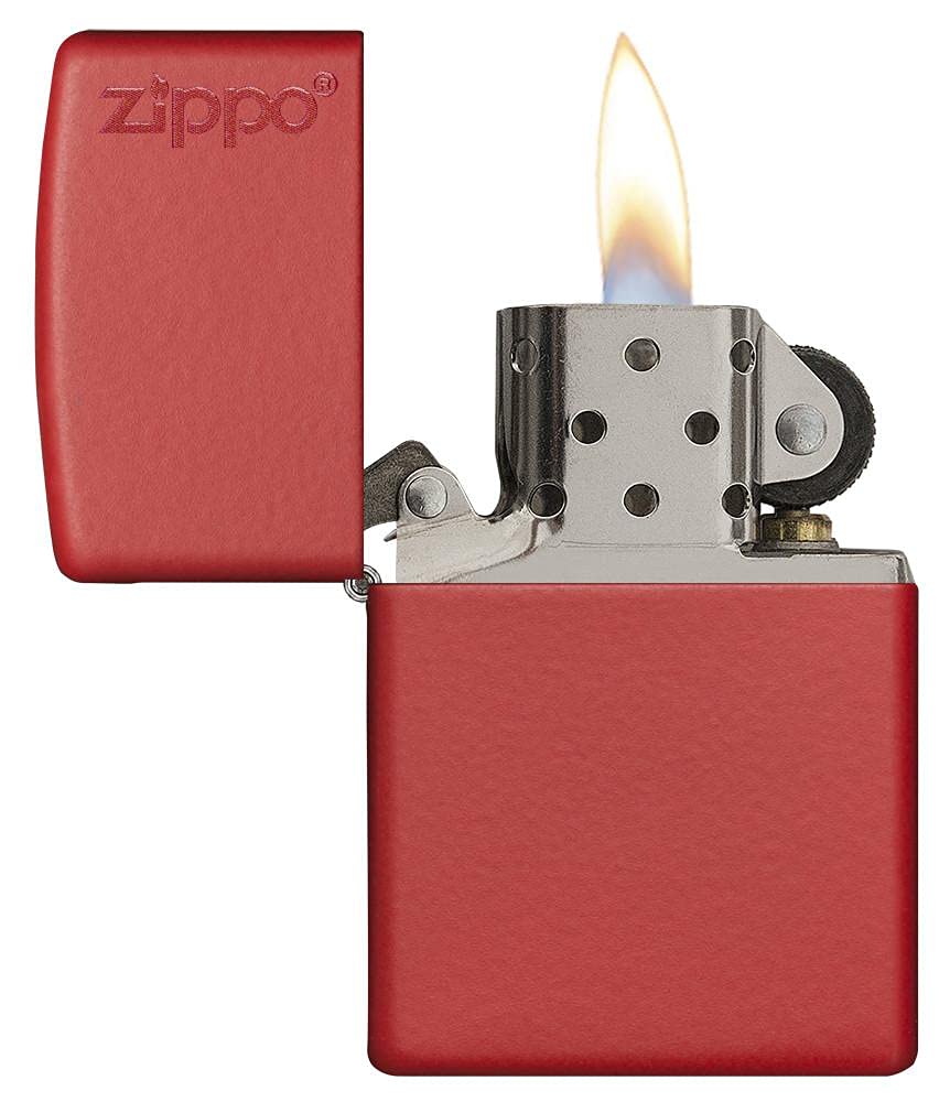 Zippo Logo Matte Pocket Lighter - Red