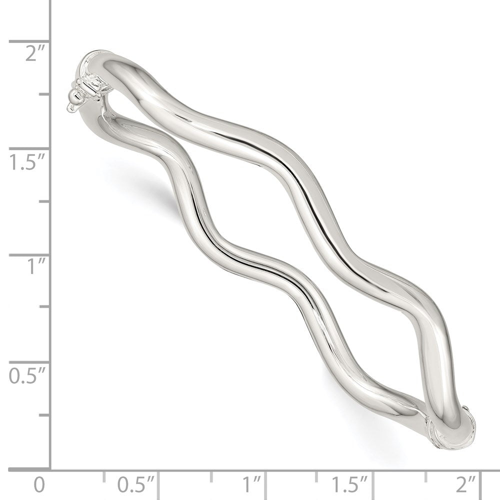 Sterling Silver Polished Wavy Hinged Bangle 7 inches