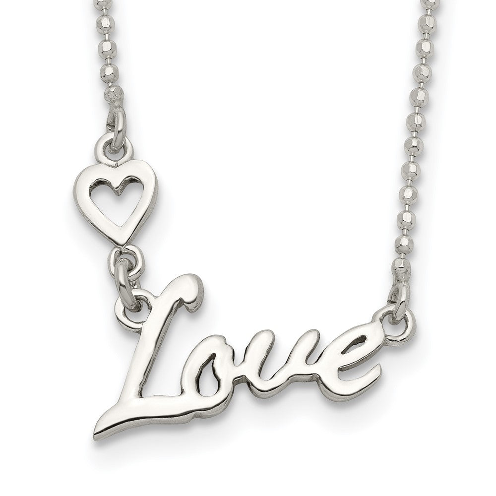 Sterling Silver Polished LOVE w/Heart Necklace 18 Inches