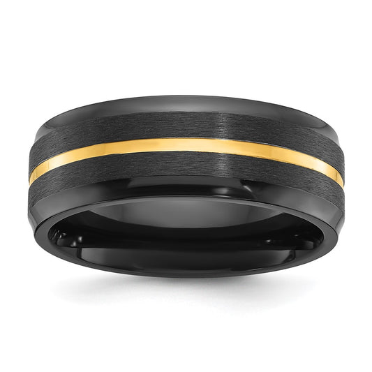 Chisel Black Zirconium Brushed and Polished Yellow IP-plated 8mm Band Size - 8