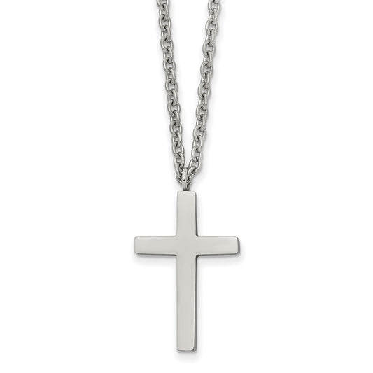 Stainless Steel Polished Cross 18in Necklace