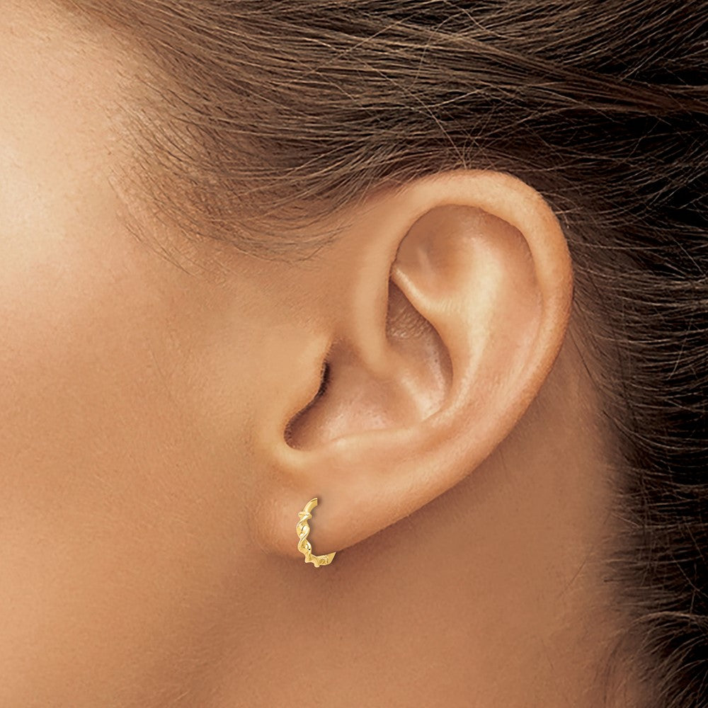 14K Gold Polished Twisted Huggie Hoop Earrings