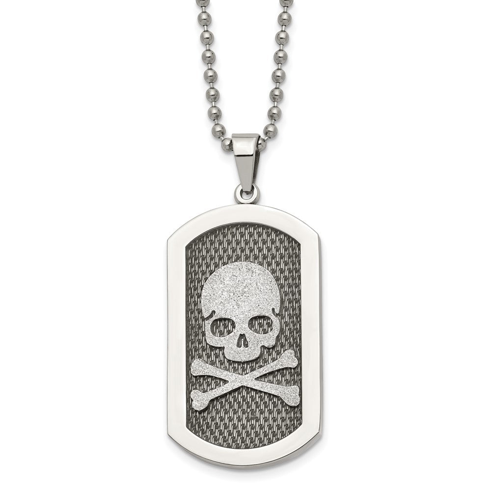 Stainless Steel Brushed and Polished Laser Cut Skull & Bones 24in Necklace