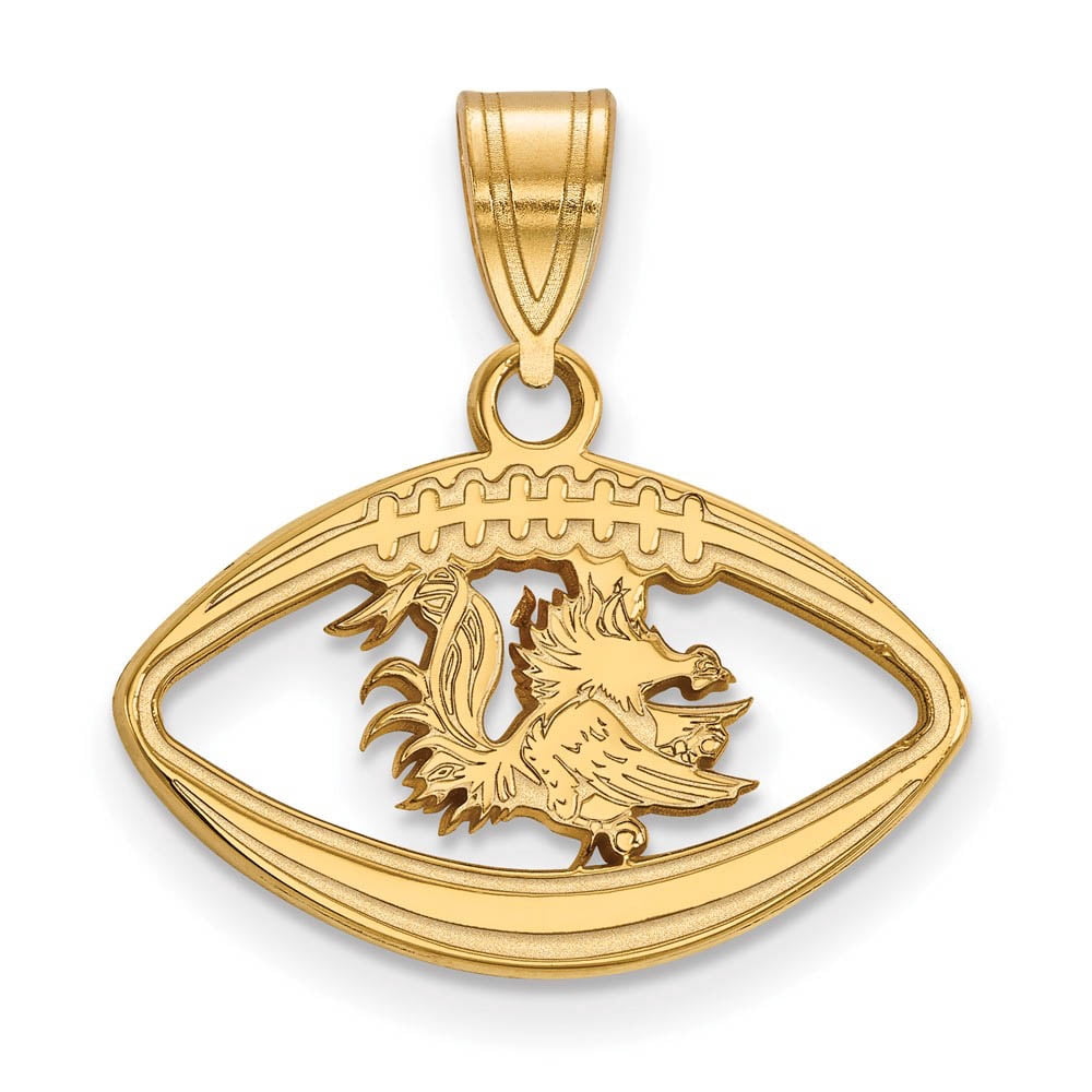 Beautiful Sterling Silver w/GP LogoArt University of South Carolina Pendant in Footba