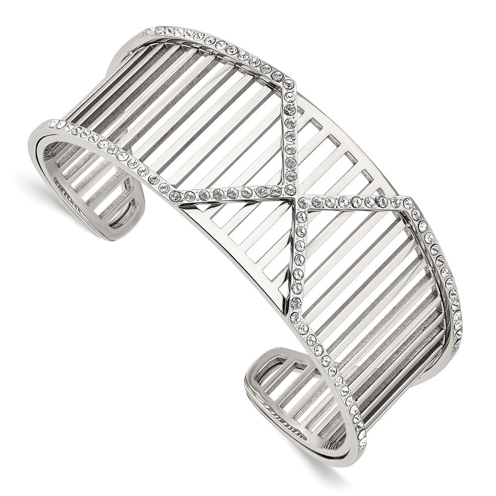 Stainless Steel 25mm Polished with Crystals X Cuff Bangle