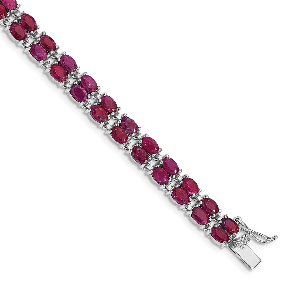 Sterling Silver Rhodium-plated Ruby Bracelet 7 inches