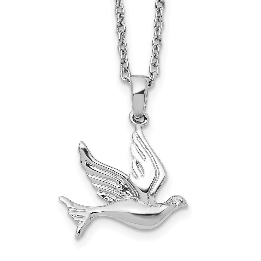 White Ice Sterling Silver Rhodium-plated 18 Inch Diamond Dove Necklace with 2 Inch Extender 18 Inches