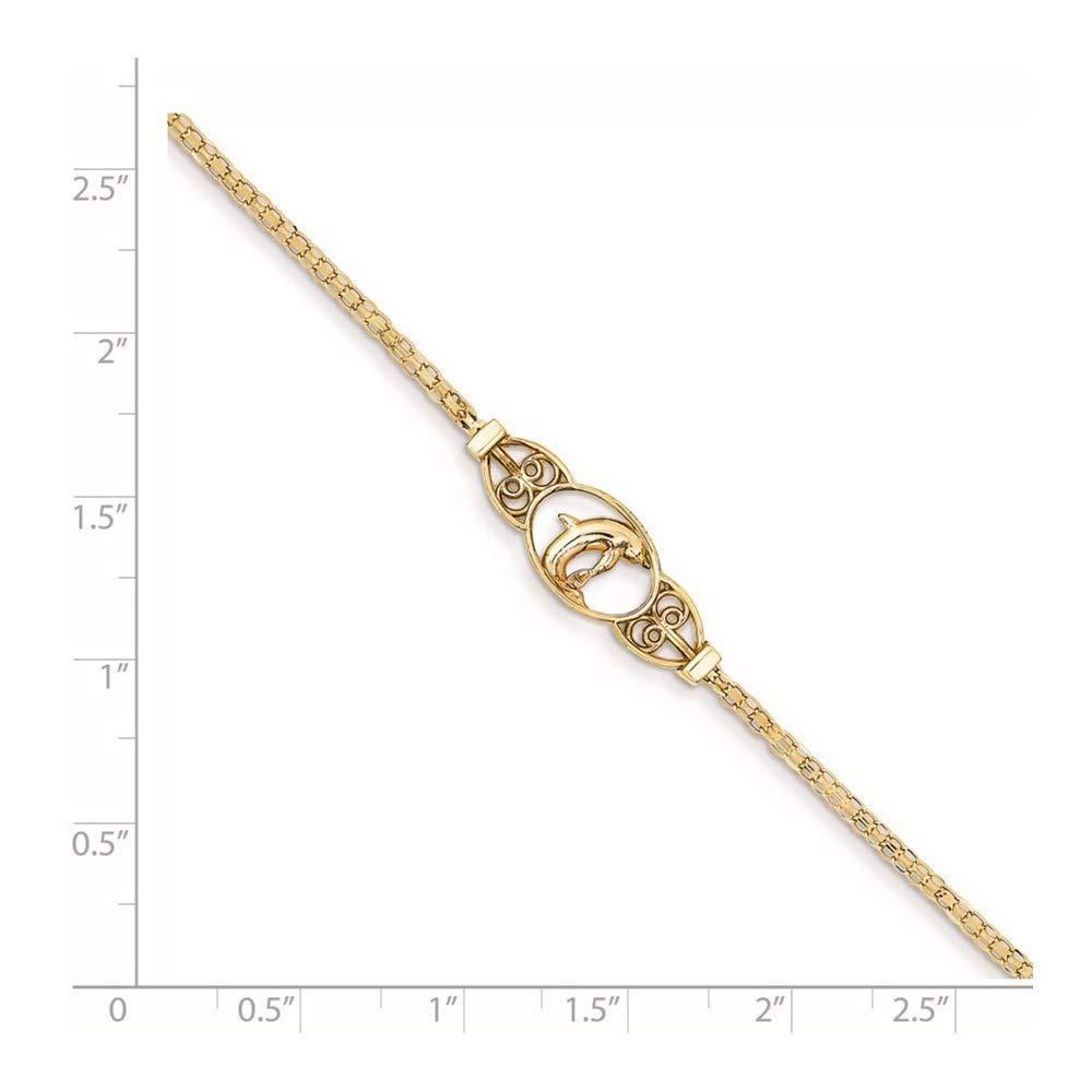 14k Polished Dolphin 9in Anklet