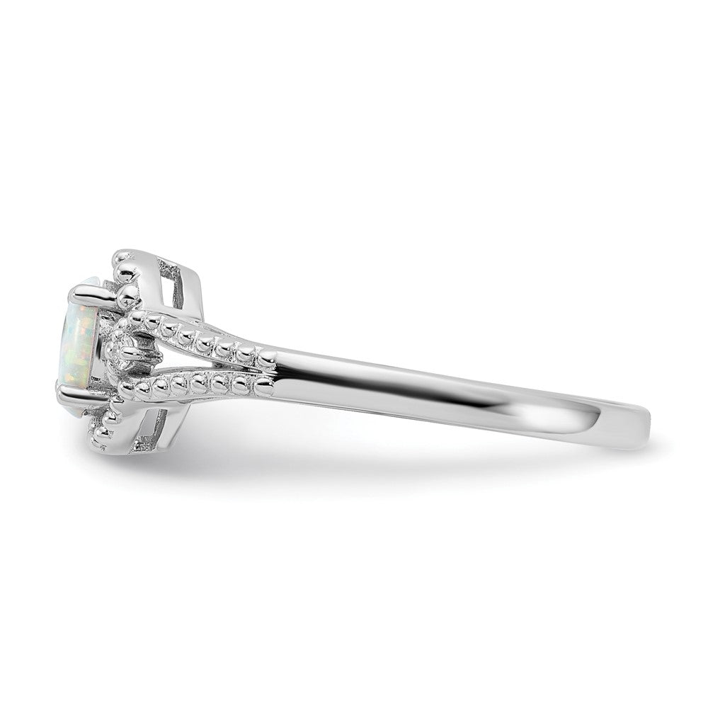 Sterling Silver Rhodium-plated Created Opal & Diam. Ring