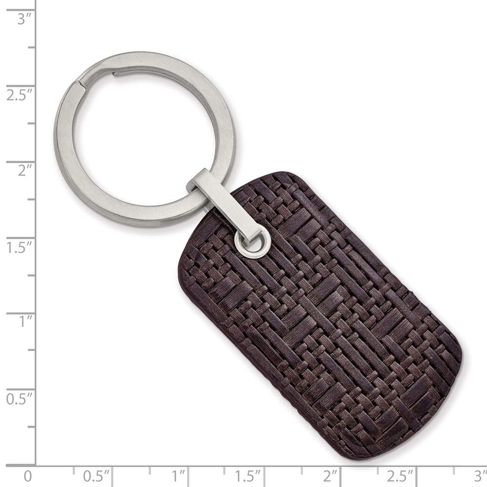 Chisel  Stainless Steel Brushed Brown Woven and Stitched Leather Key Ring