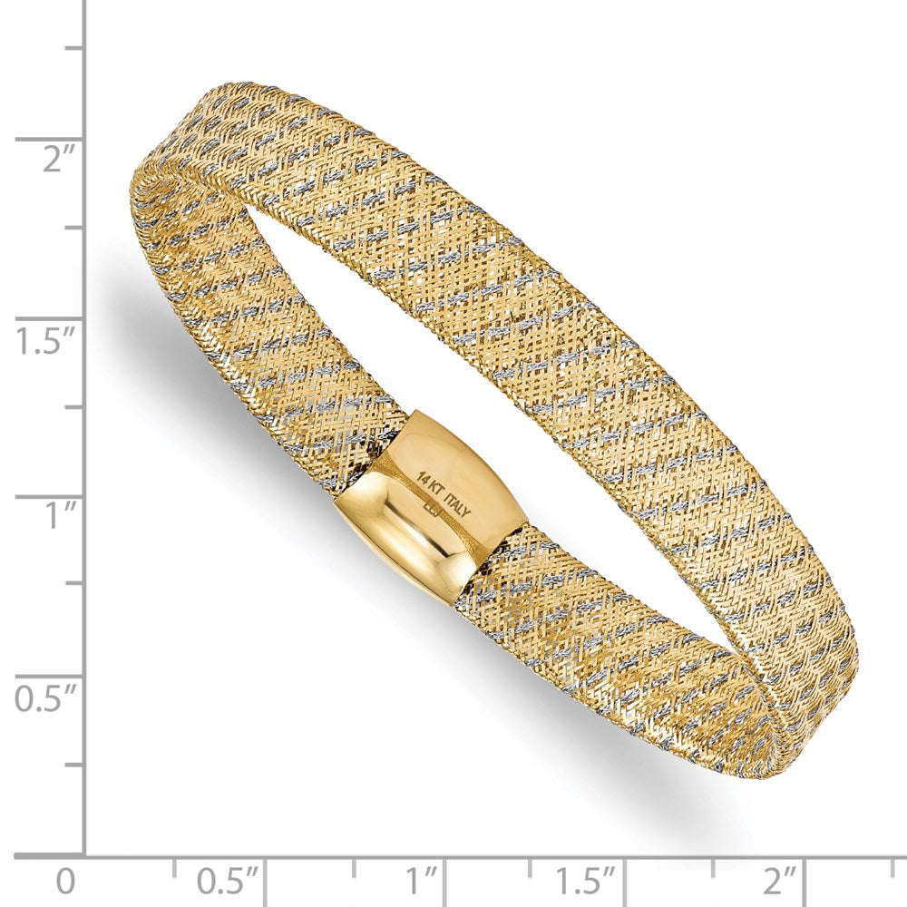 14K w/Rhodium Polished Mesh Stretch Bracelet 7.5  inches