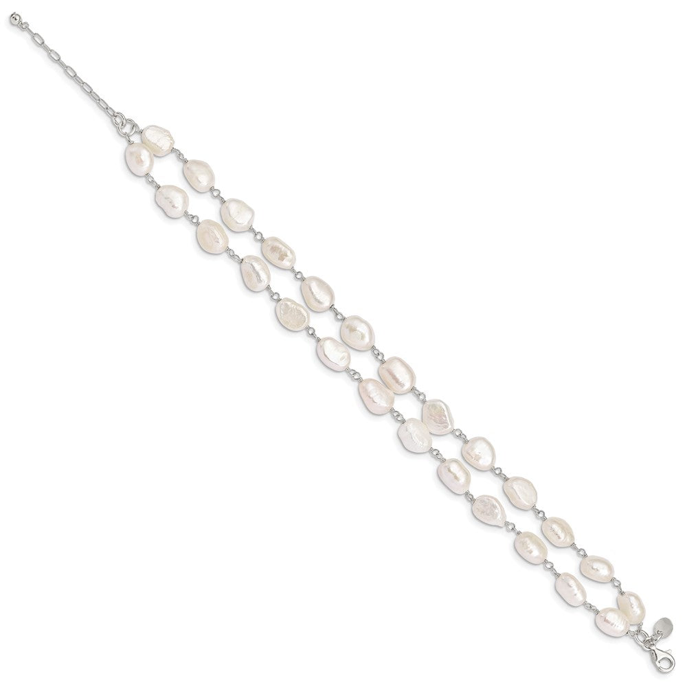 Sterling Silver 2-Strand White Baroque FW Cultured Pearl 8.5in Bracelet 8.5 inches
