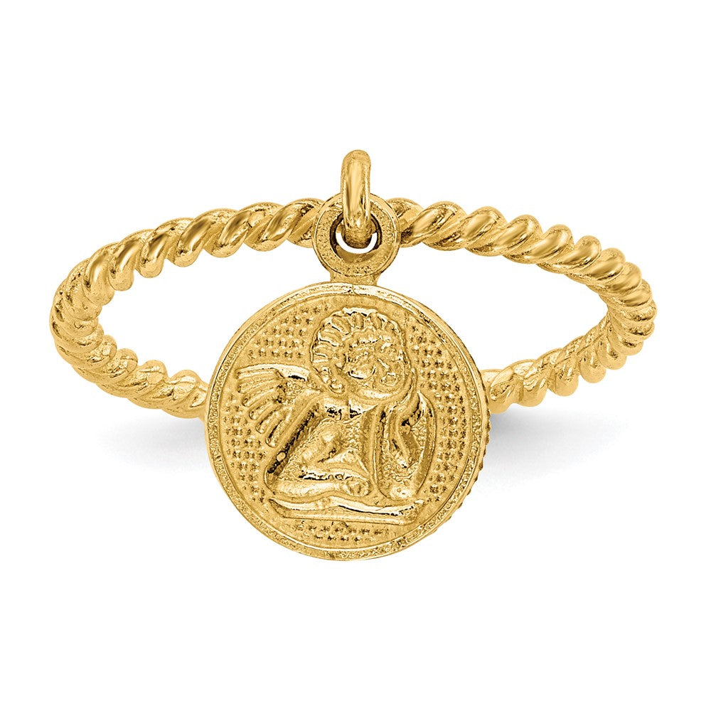 10k Polished Angel Dangle Charm Child's Ring Size 4.75
