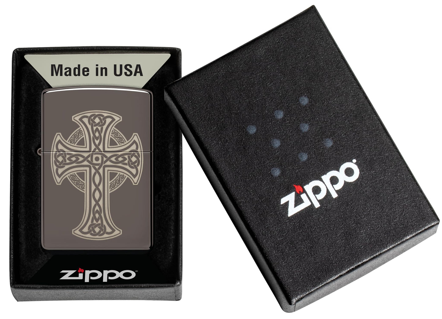 Zippo 48614 Black Ice Celtic Cross Design Windproof Pocket Lighter