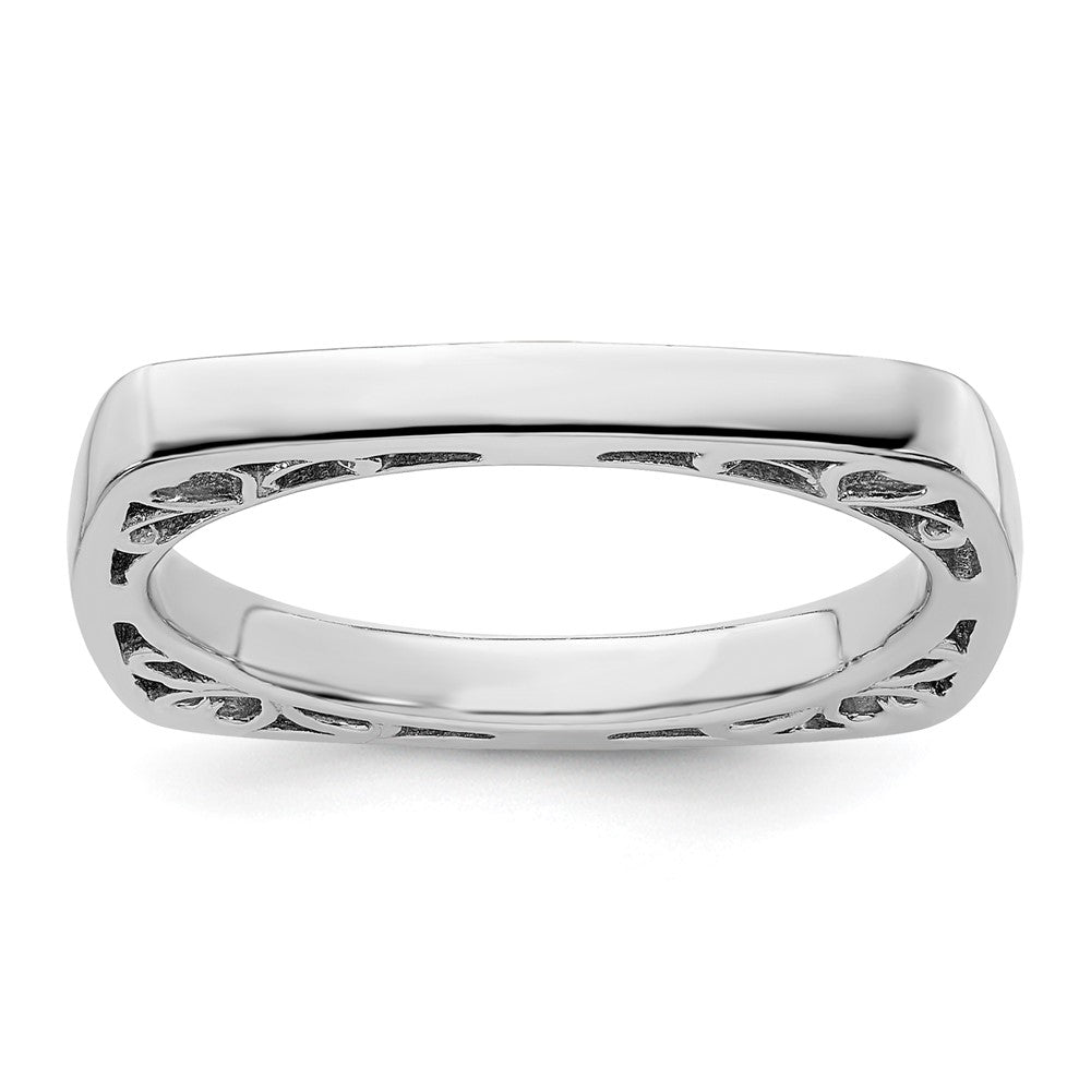 SS Stackable Expressions Polished Rhodium-plated Square Ring Size -5
