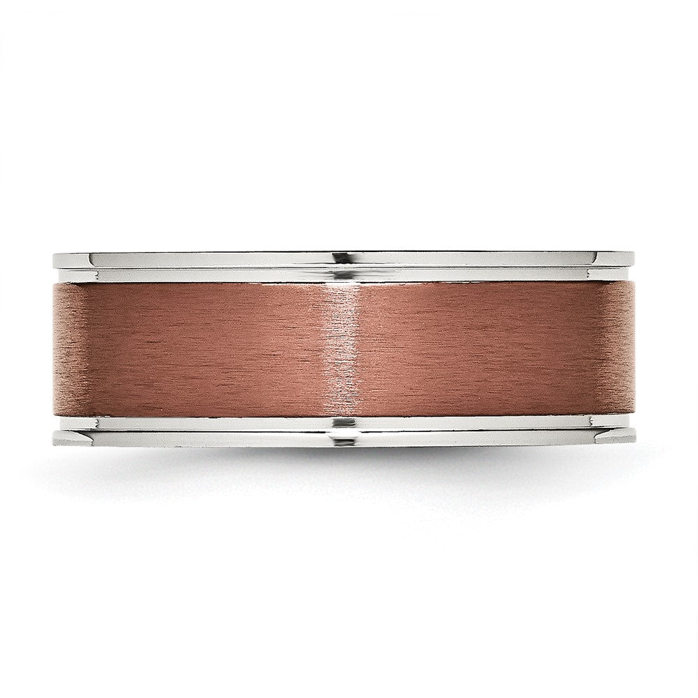 Stainless Steel Brushed and Polished Brown IP-plated 8mm Band Size - 7.5