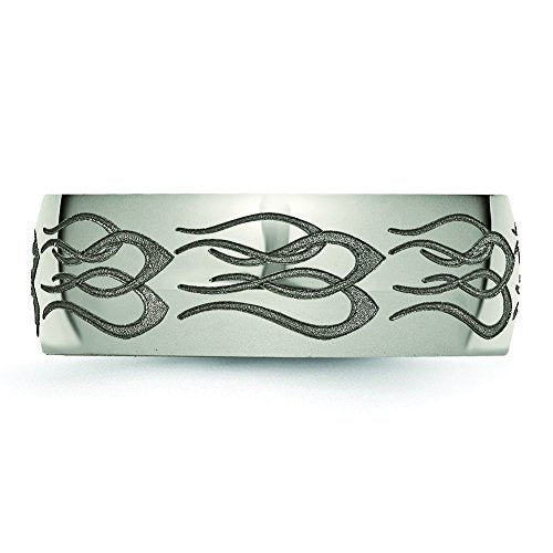 Titanium Polished Flame Laser Design 8mm Band Size - 8.5