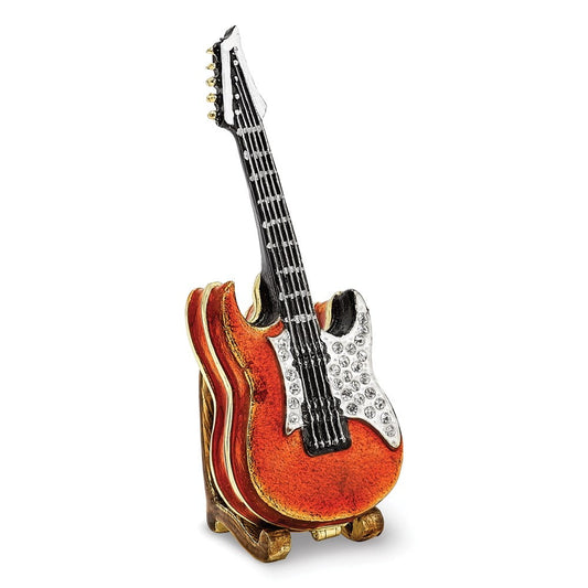 Pewter Enamel Red Guitar Trinket Box
